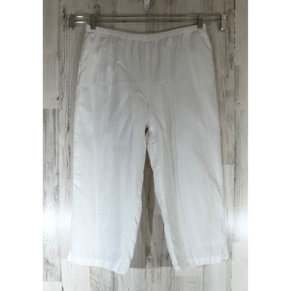 Choices Linen Cropped Pants Size Large White Elastic Waist Lined Beachy Coastal